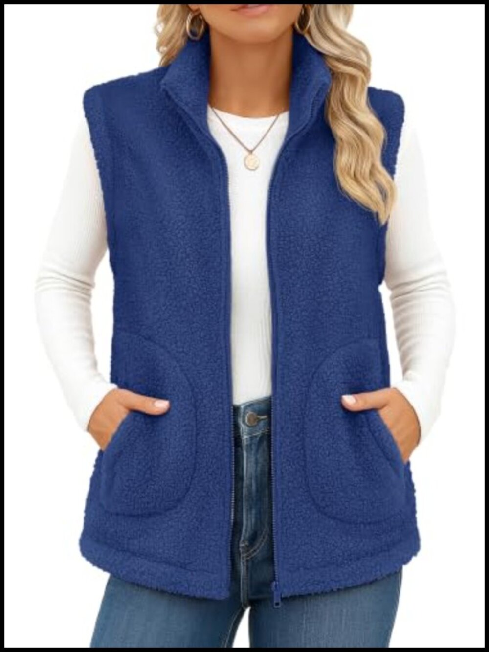 Sherpa Fleece Zip Up Vest Women Sleeveless Fuzzy Winter Outerwear
